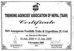 TAAN Membership Certificate